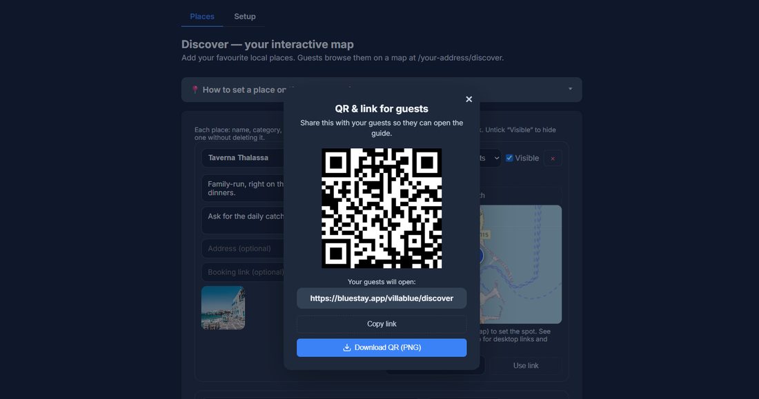 The QR and link a guest scans to open your guide