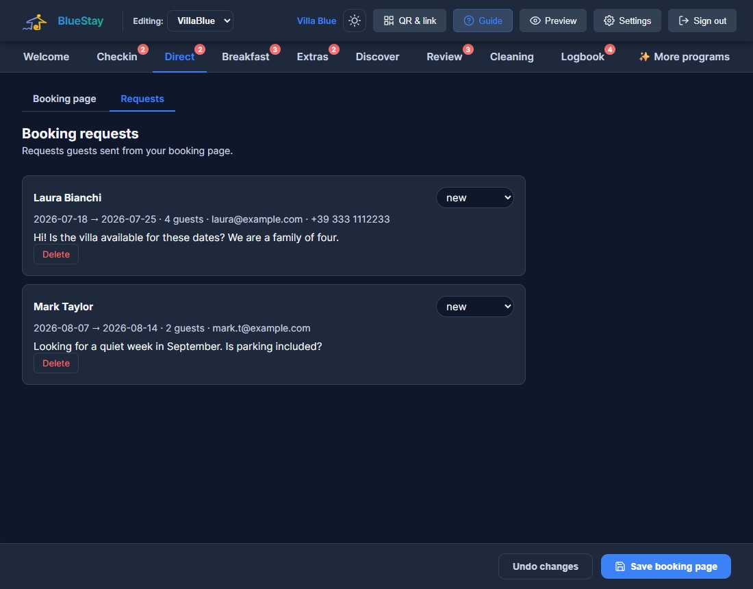 Owner view — booking requests