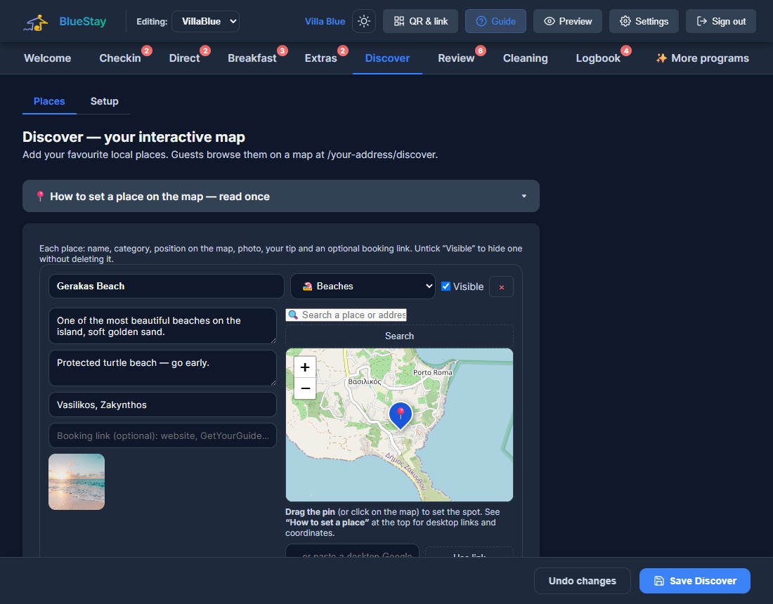 Owner view — place editor