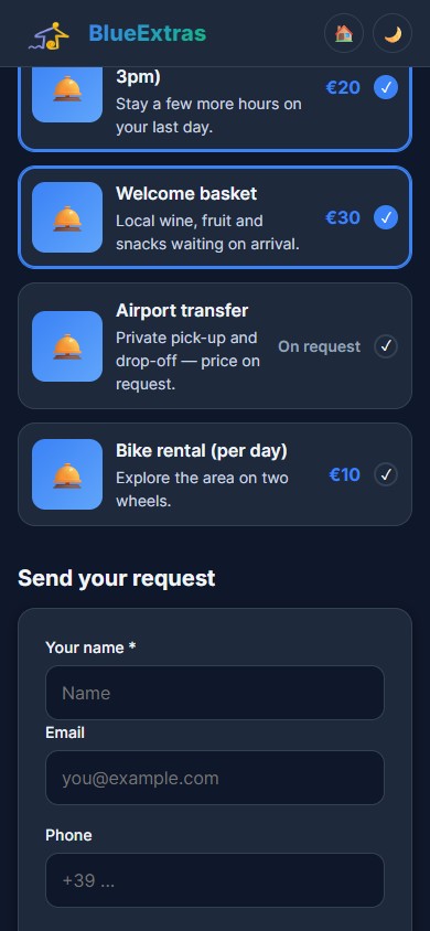 Guest view — selecting extras