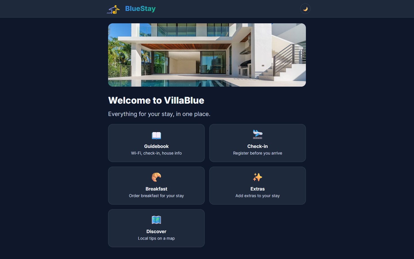 κεντρική σελίδα BlueStay σε υπολογιστή