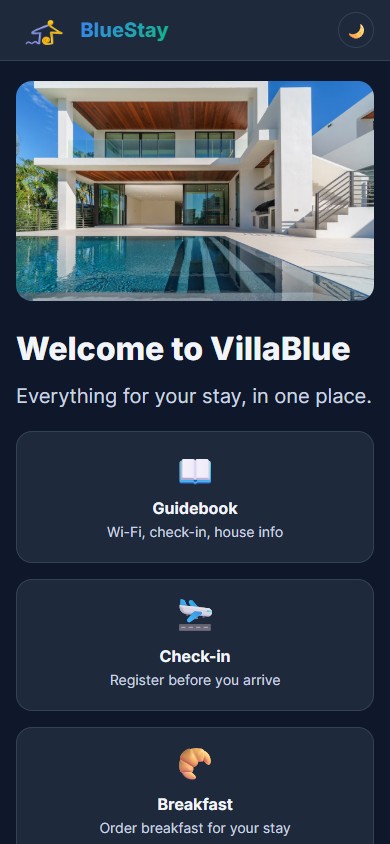 κεντρική σελίδα BlueStay σε κινητό