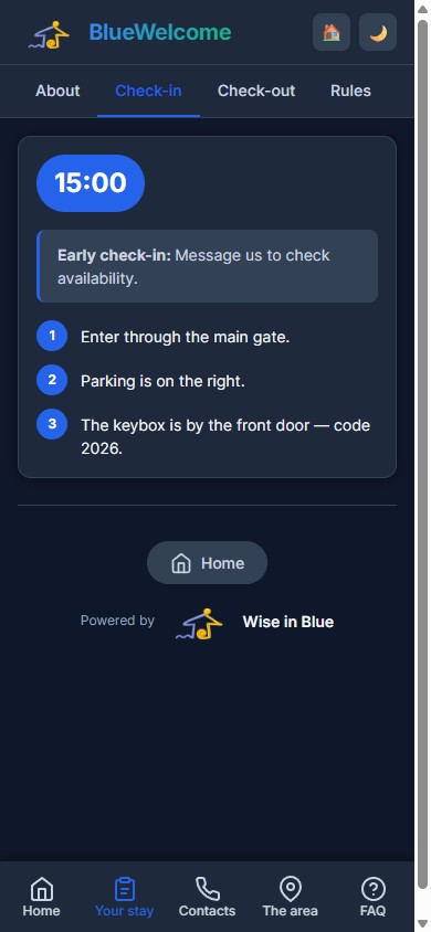 Guest view — check-in and house info